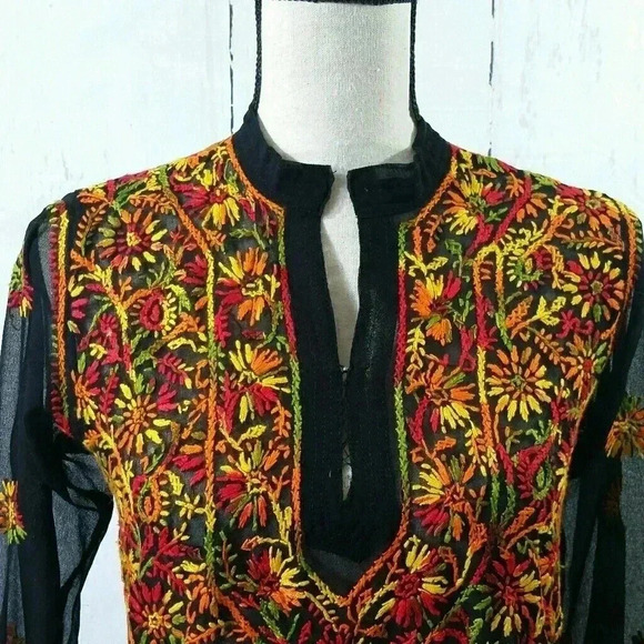 Vintage Boho Floral Embroidered Tunic Cover Up - Picture 1 of 7